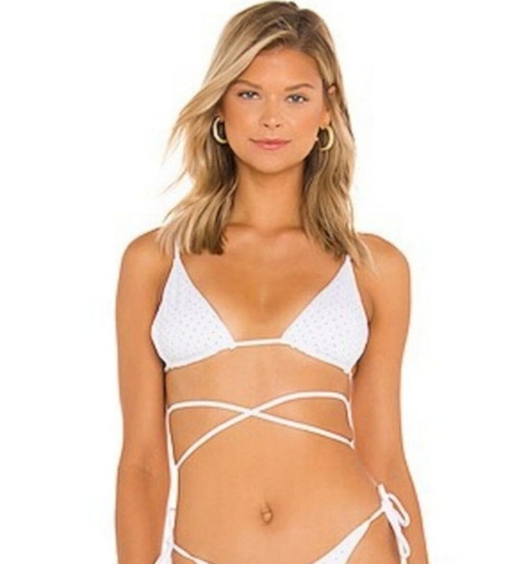 L*Space Kara Studded Bikini Top in White Size Small Triangle